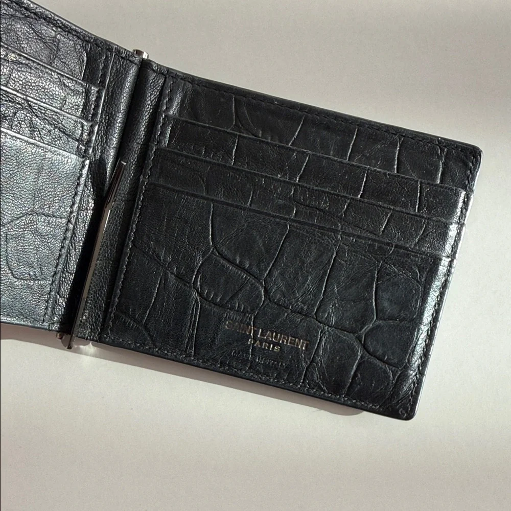 Yves Saint Laurent Croc-Embossed Black Money Clip